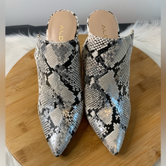 ALDO Black and Cream Snakeskin Mules - Picture 6 of 12